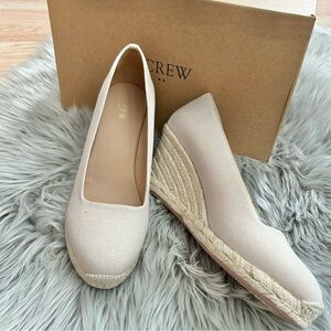 NIB J. Crew Canvas Espadrille Wedge Shoes Flax Beige Tan Heels 10